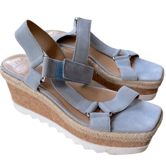 Marc Fisher Ltd Blue Gylian Light Jeans Suede Platform Wedge Wandal- Size 8.5‎ - Picture 1 of 11